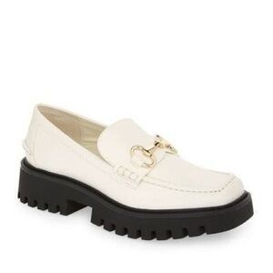 •new• Open edit “heather” chunky platform faux leather horsebit loafers in ivory
